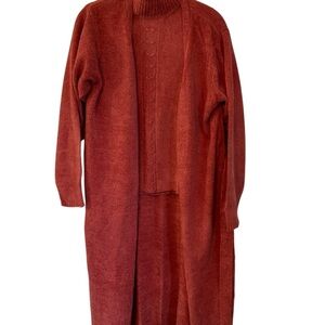 Denim&Co Rust Sleeveless Turtleneck Sweater and Knitted Duster Set